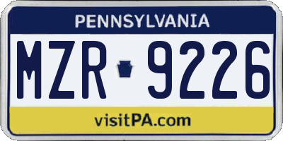 PA license plate MZR9226