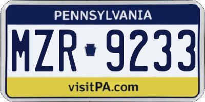 PA license plate MZR9233