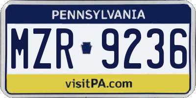 PA license plate MZR9236