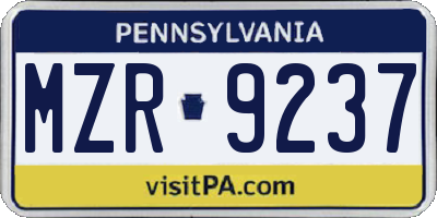 PA license plate MZR9237