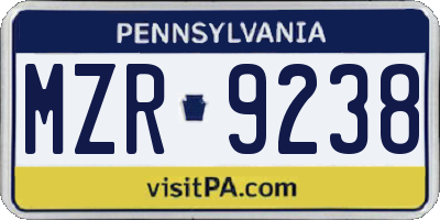 PA license plate MZR9238