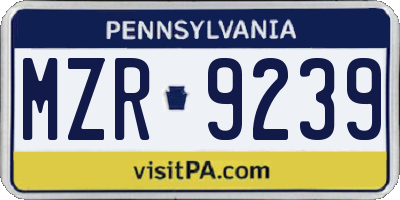 PA license plate MZR9239