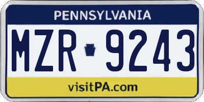 PA license plate MZR9243