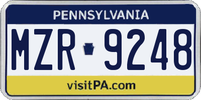 PA license plate MZR9248