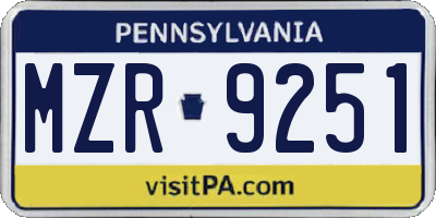 PA license plate MZR9251
