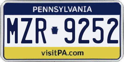 PA license plate MZR9252