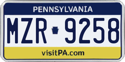 PA license plate MZR9258