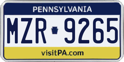PA license plate MZR9265