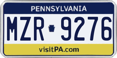 PA license plate MZR9276