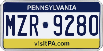 PA license plate MZR9280