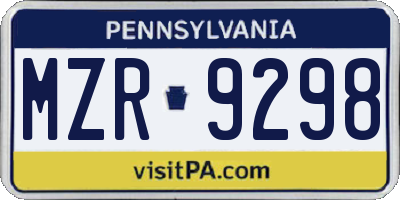 PA license plate MZR9298