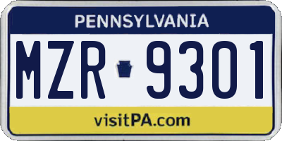 PA license plate MZR9301