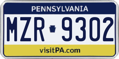 PA license plate MZR9302