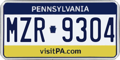 PA license plate MZR9304