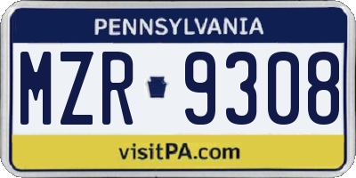 PA license plate MZR9308