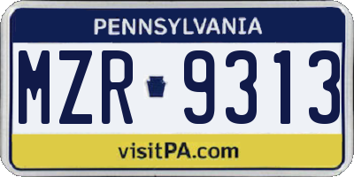 PA license plate MZR9313