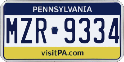 PA license plate MZR9334