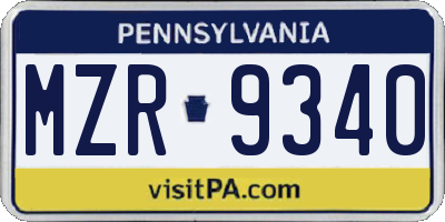 PA license plate MZR9340