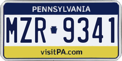 PA license plate MZR9341