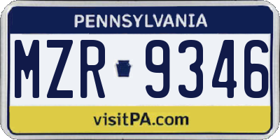 PA license plate MZR9346