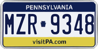 PA license plate MZR9348