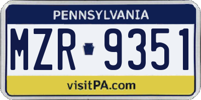 PA license plate MZR9351
