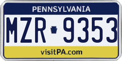 PA license plate MZR9353