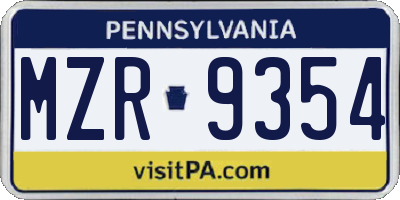 PA license plate MZR9354