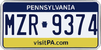 PA license plate MZR9374