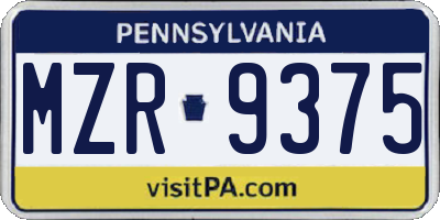 PA license plate MZR9375