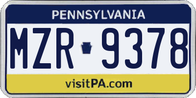 PA license plate MZR9378