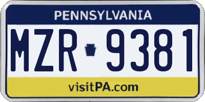 PA license plate MZR9381