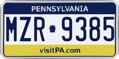 PA license plate MZR9385