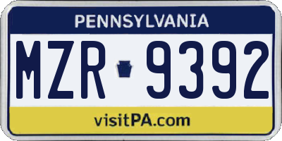 PA license plate MZR9392