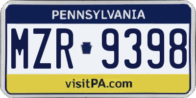 PA license plate MZR9398