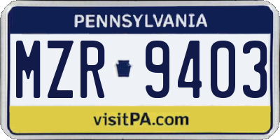 PA license plate MZR9403