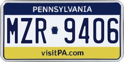 PA license plate MZR9406