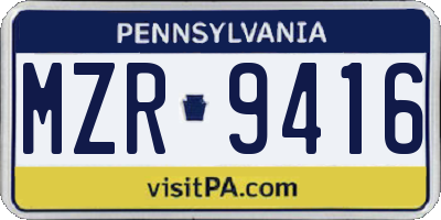 PA license plate MZR9416