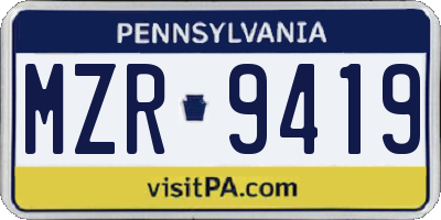 PA license plate MZR9419