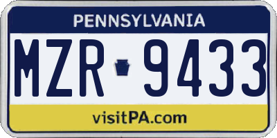 PA license plate MZR9433