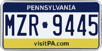 PA license plate MZR9445