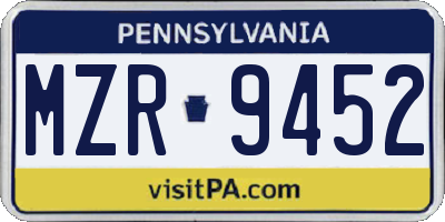 PA license plate MZR9452
