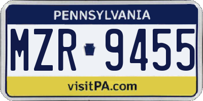 PA license plate MZR9455