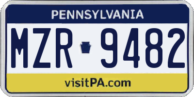 PA license plate MZR9482