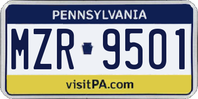 PA license plate MZR9501