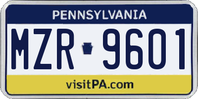 PA license plate MZR9601