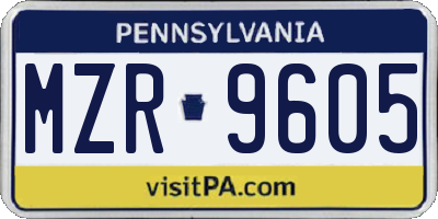 PA license plate MZR9605