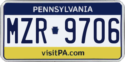 PA license plate MZR9706