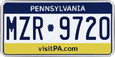 PA license plate MZR9720