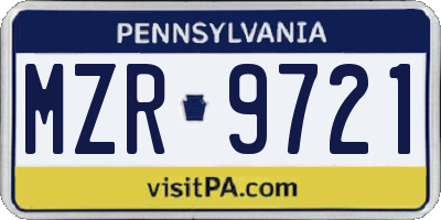 PA license plate MZR9721